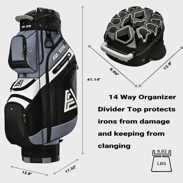 ASK ECHO T-Lock 14-Way Golf Cart Bag with Full-Length Dividers