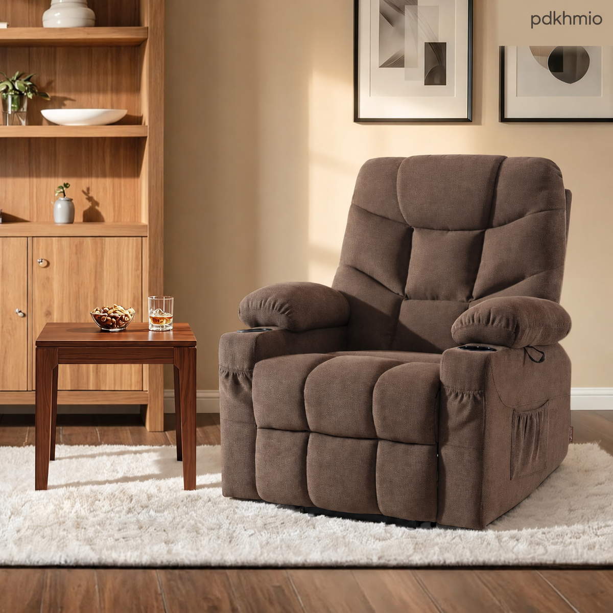 PDKHMIO Power Lift Recliner Chair for Seniors – 140° Recline, Extended Footrest, USB-C Charging & Cup Holder, Brown