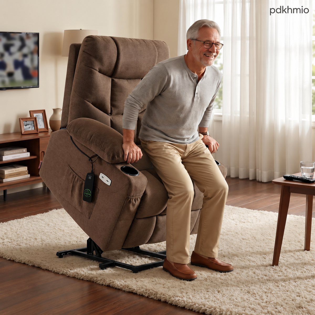 PDKHMIO Power Lift Recliner Chair for Seniors – 140° Recline, Extended Footrest, USB-C Charging & Cup Holder, Brown