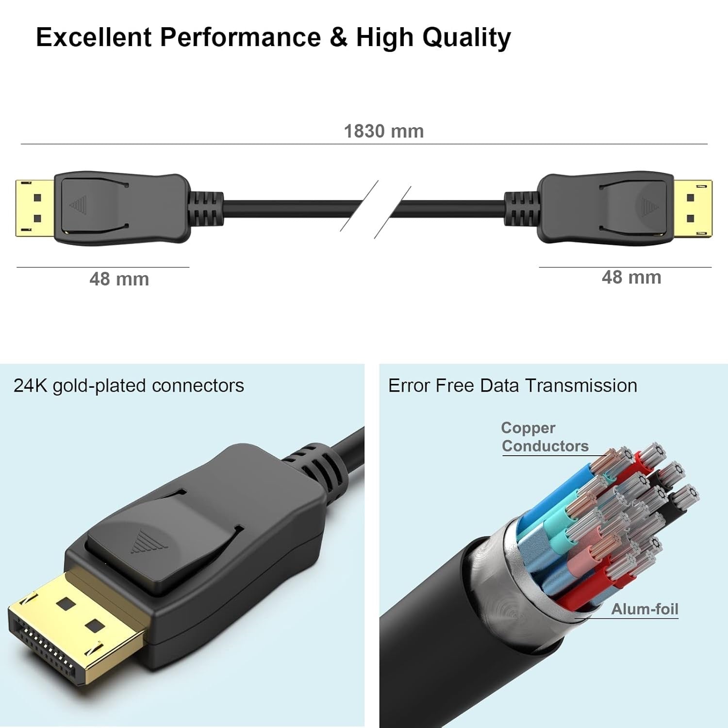 DisplayPort to DisplayPort Cable – 1.8M High-Speed 4K UHD Video Cable product image