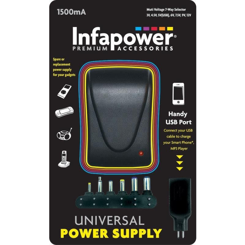 Infapower Laptop Universal Charger Power Supply 1500mA – Multi-Voltage AC/DC Adapter product image