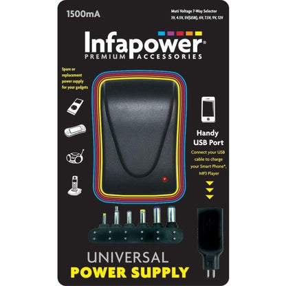 Infapower Laptop Universal Charger Power Supply 1500mA – Multi-Voltage AC/DC Adapter product image