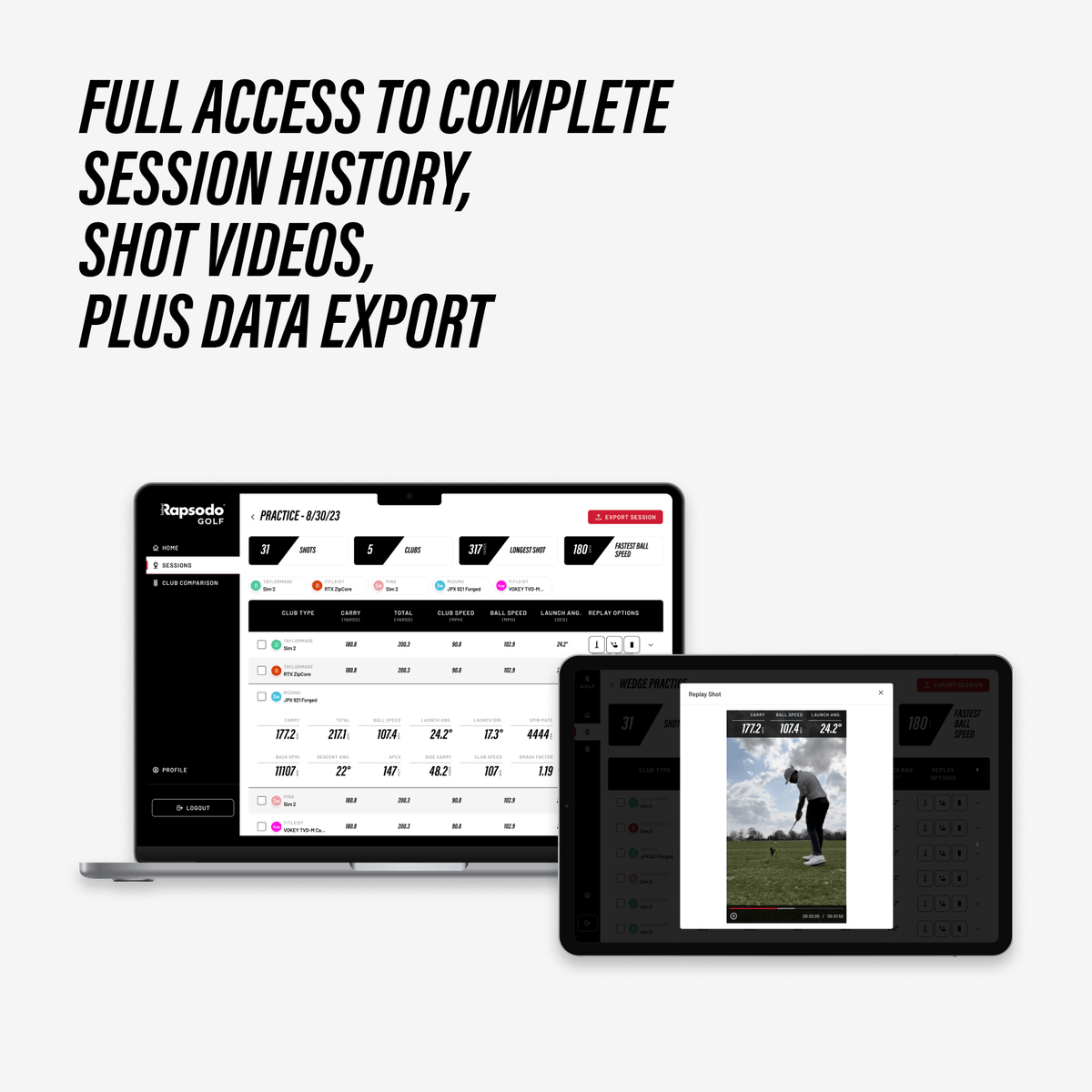 Rapsodo R-Cloud session history and shot video access